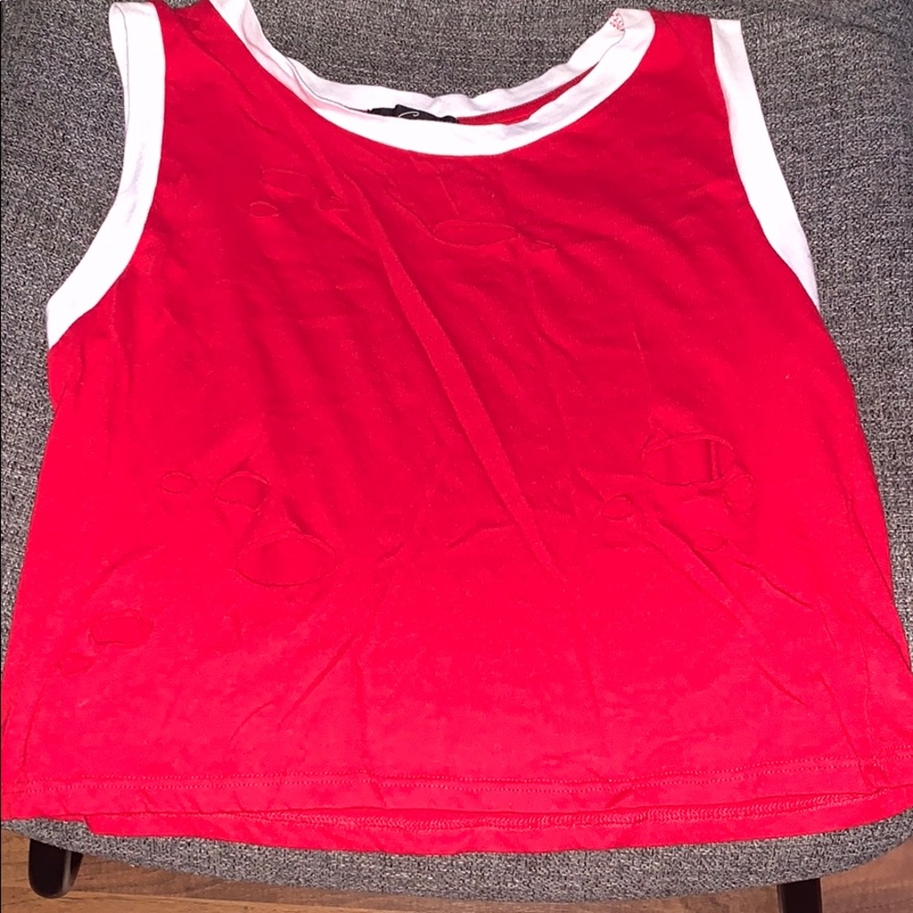 Red and White Tank Top with holes in the front